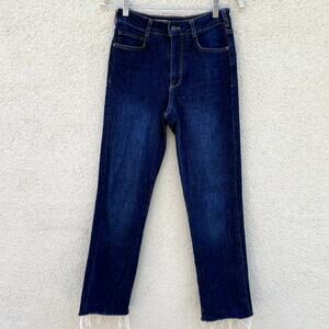 Anthro Pilcro Dark Blue Straight Leg Jeans 26 Raw Hems High Waist